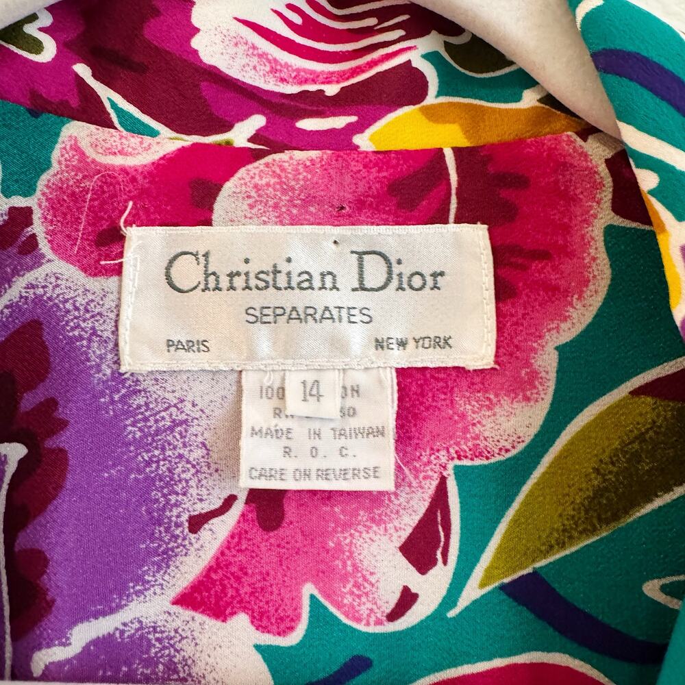 Vintage Christian Dior Floral Vacation Shirt & Pants Set 100% Cotton Size 12/14 - Picture 3 of 9